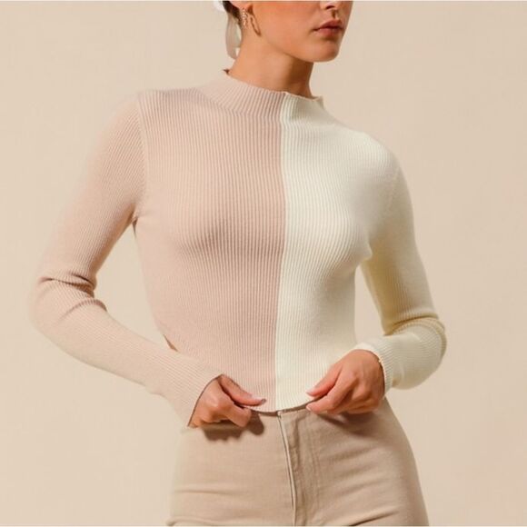 0SO ME Color Block Fitted Crop Sweater Top Two-Tone Ribbed Sweater Sz Sm Md - Picture 12 of 14